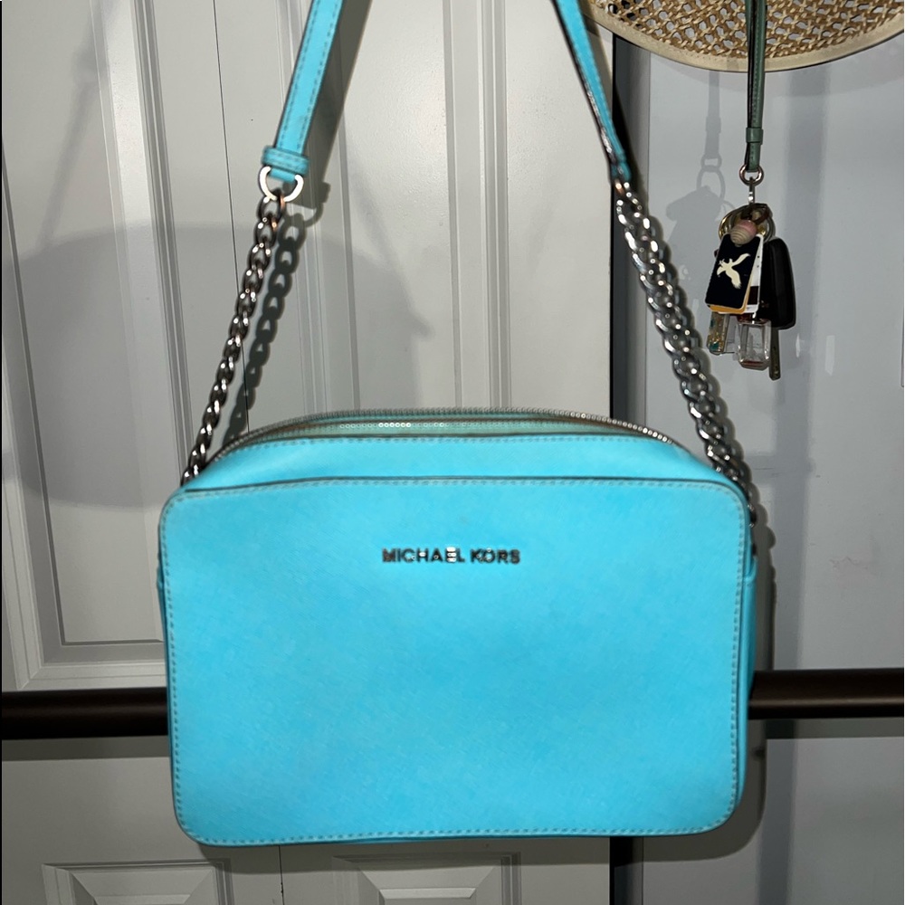 Blue Michael Kors Jet Set Large Crossbody